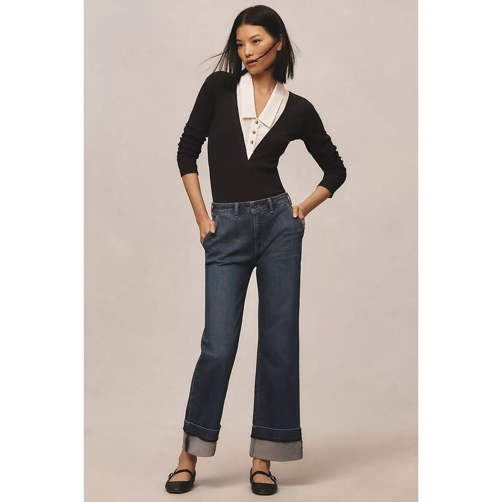 NWT Anthropologie Pilcro Collared Bodysuit, Black/White, Size M - Picture 3 of 12